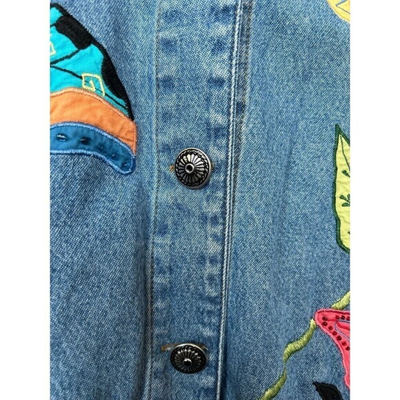 White Stag Women's Embroidered Denim Jacket Size Med. Measurements below #G1255 - Picture 7 of 8